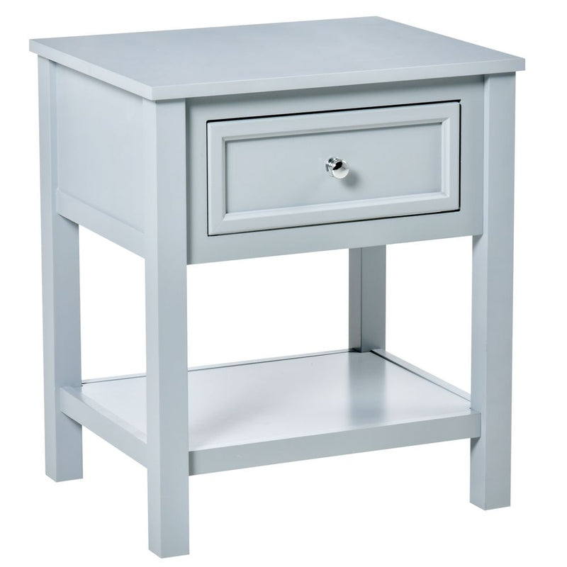 HOMCOM Bedside End Table Nightstand w/Drawer Open Shelf Table Top Metal Handle Classic Home Stylish Furniture Grey