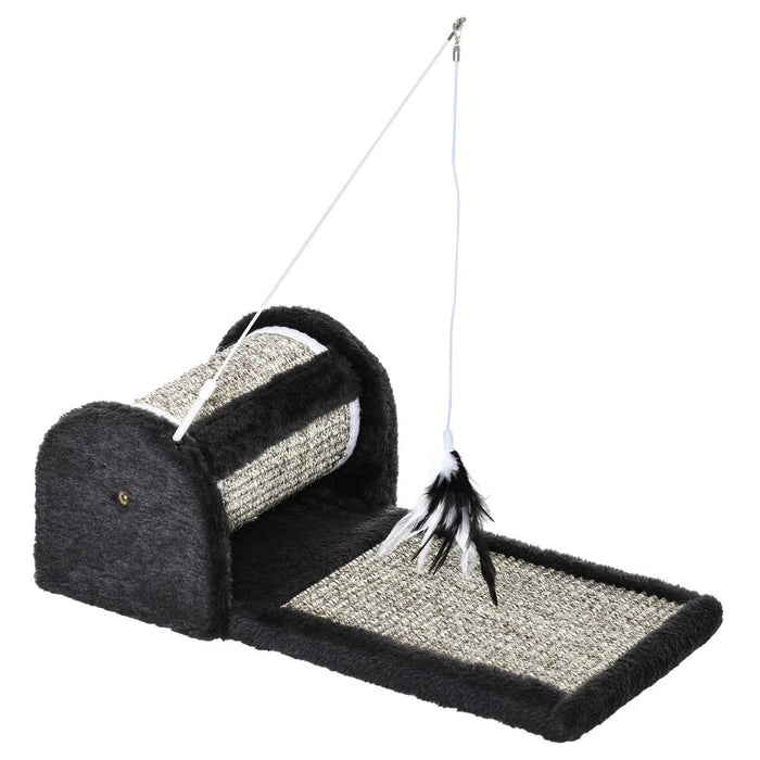 PawHut Cat Scratcher, Sisal Cat Scratching Board Mat Pad with Roller, Feather Toy, 44 x 24 x 16 cm, Grey