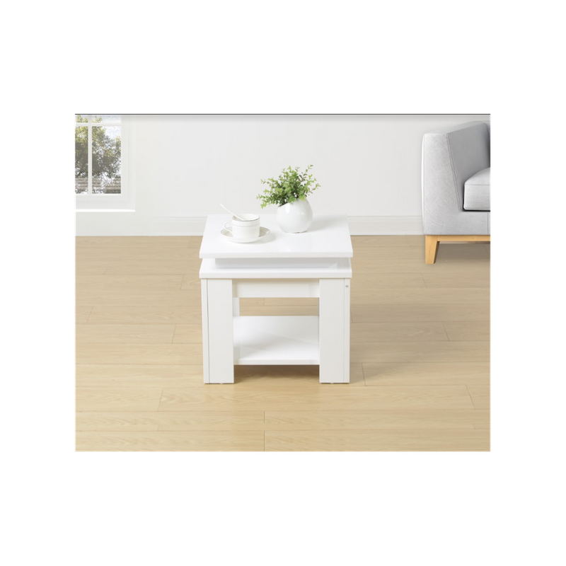 WHITE Square Side Table with BLUE LED Light - EFFULGENCE