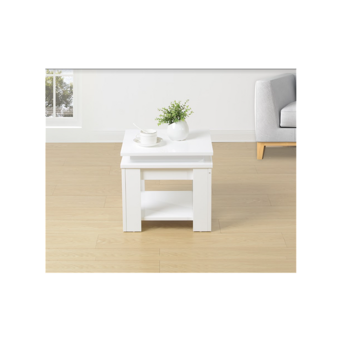 WHITE Square Side Table with BLUE LED Light - EFFULGENCE