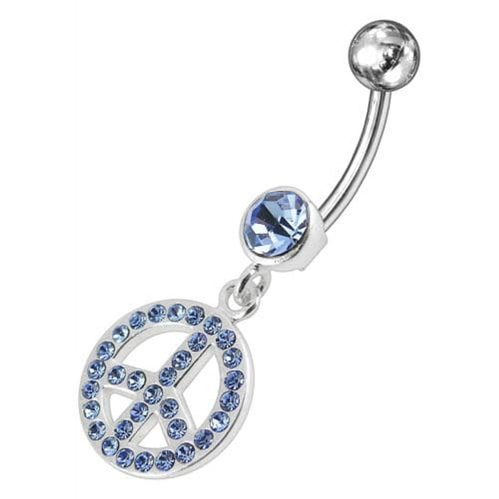 Fancy Logo Silver Dangling Steel Curved Belly Ring