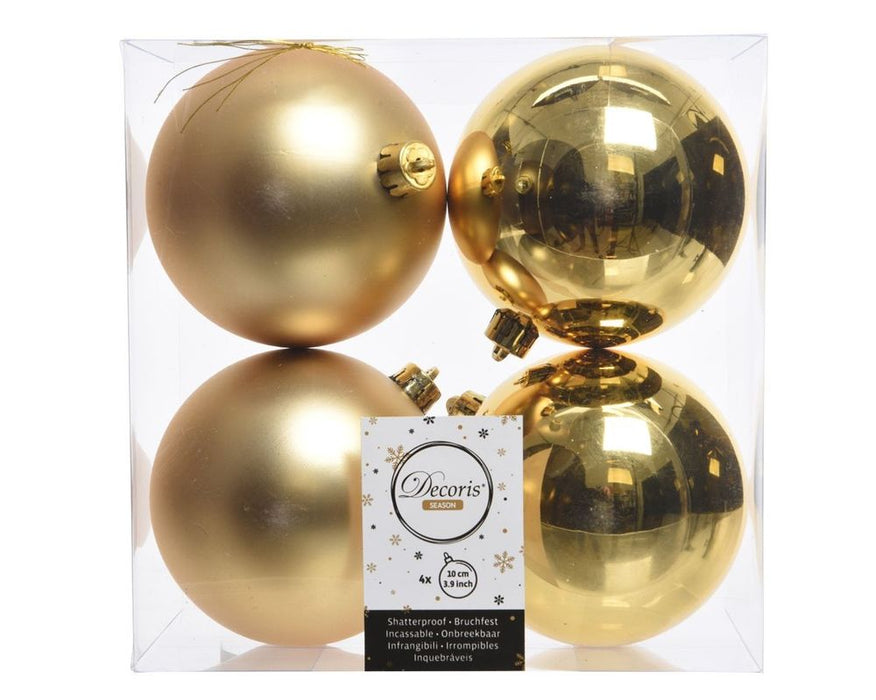 Shatterproof Light Gold Bauble 10cm  Pack of 4  - Christmas