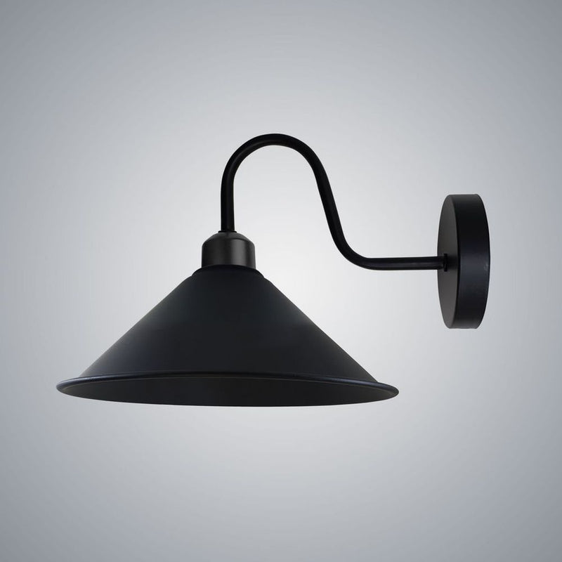 Black Wall Light Fixture,Black Wall Sconce E27 Base Socket Screw Type Wall Mounted Swan Neck Cone Shape Shade