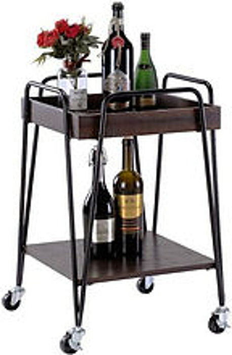 Industrial-Style Metal Drinks Trolley: 75cm, Tiered, Modern, Storage, Rolling, Braked Wheels