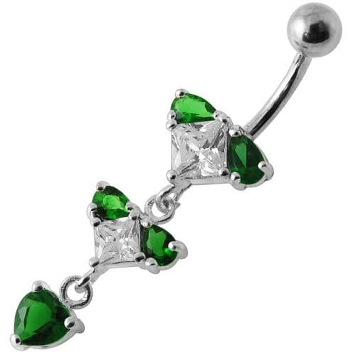 Silver Fancy Studded Jeweled Dangling Belly Ring