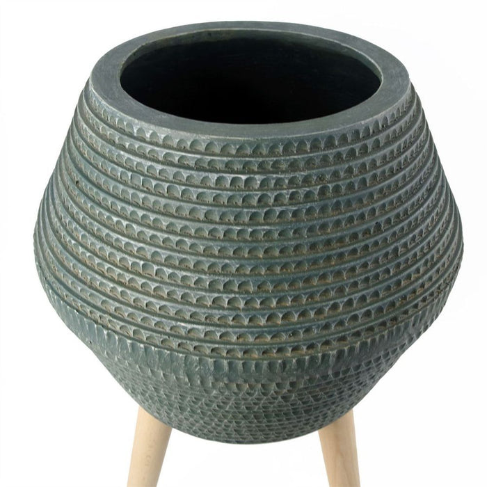 62cm x 40cm Orion Large Blue Grey Planter: Indoor/Outdoor, Fibreglass Composite, Rustic Finish, No Drainage Holes, Easy Assembly