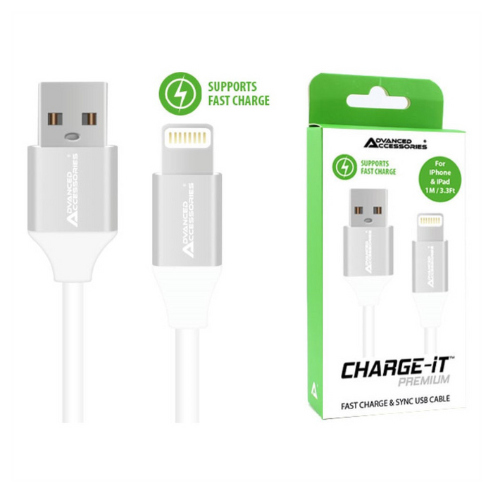 AA CHARGE-IT Premium 8 Pin Cables - Fast Charge & Sync for Apple Lightning devices - 1M - White