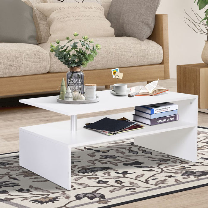 Stylish 2-Tier Coffee Table - Modern Design, White Finish - Perfect for Storage and Display