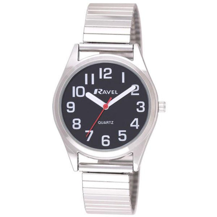 Ravel Ladies Classic Super Bold Easy Read Expander Bracelet Black/Silver Watch R0225.03.2