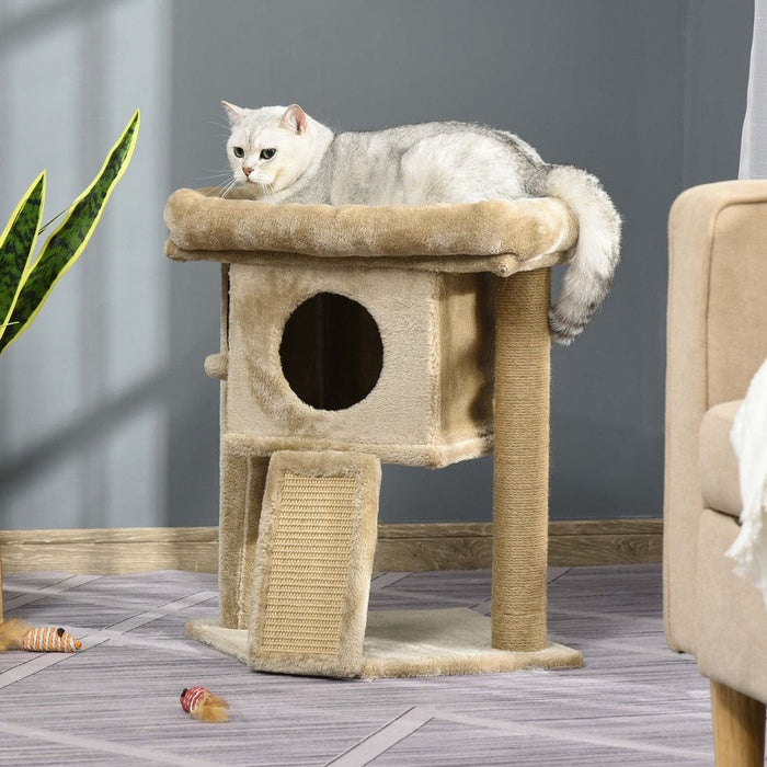 PawHut Cat Tree Tower for Indoor Cats Cat Scratching Post Climbing Activity Centre w/Jute Scratching Pad, Toy Ball, Cat House - Brown