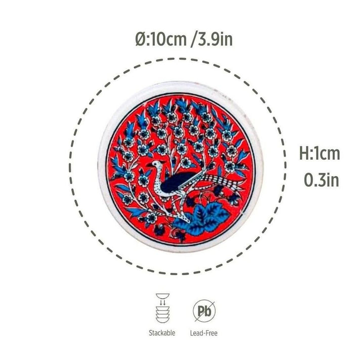 Ceramic Coaster Peacock Red 10cm