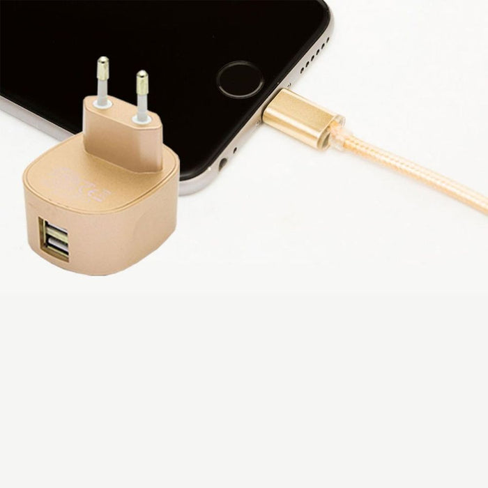 FX Multicoloured Dual USB Charger 2.4A EU Plug - Gold