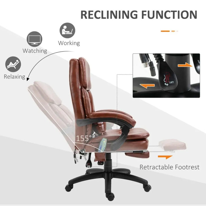 Ergonomic Office Chair w/ 7 Massage Points Headrest Armrest Footrest Brown