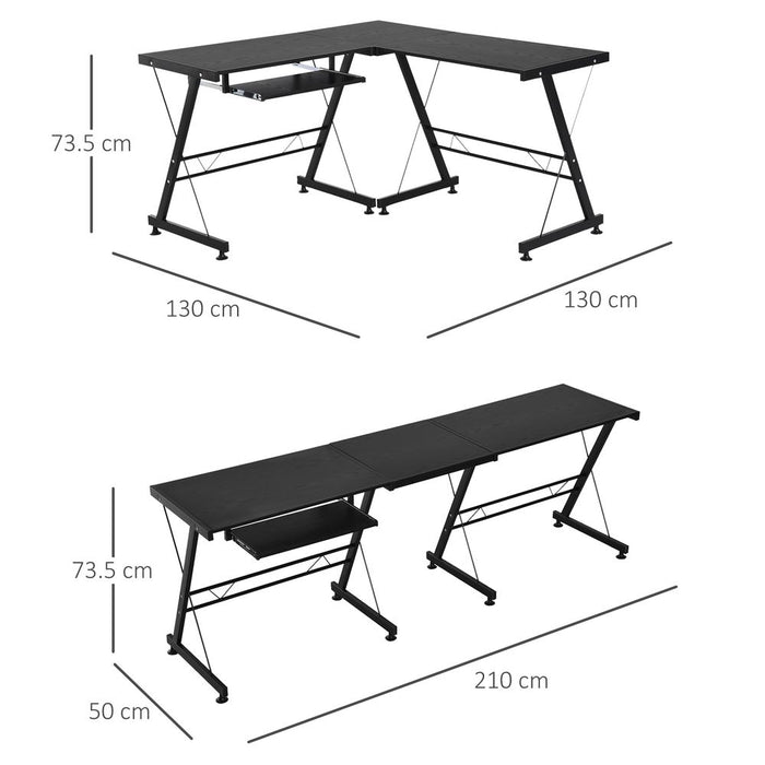 L Shaped Computer Desk W/ Keyboard Tray-Black