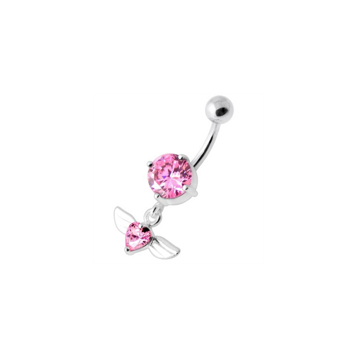 Jeweled Flying Heart Silver Belly Bar