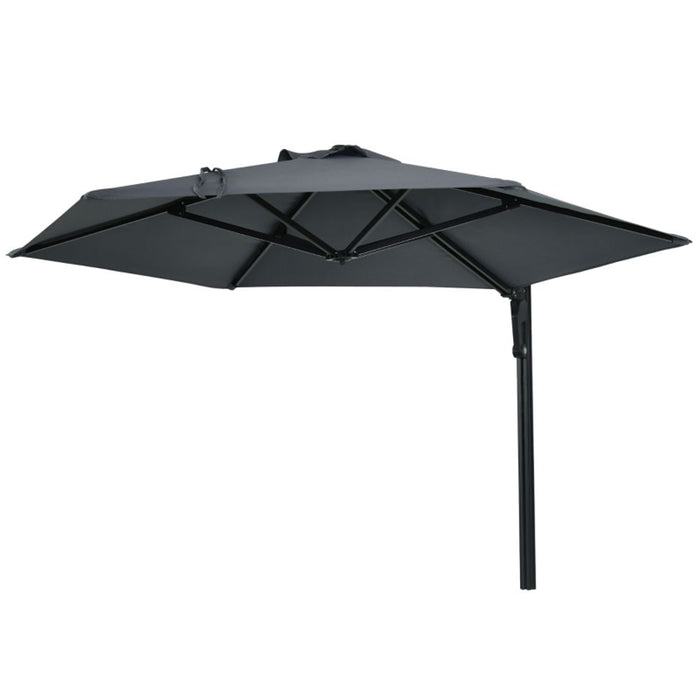 Outsunny Wall-Mounted Parasol Patio Umbrella with Hand to Push System Dark Grey