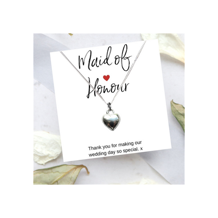 Heart Necklace & Thank You Card - Maid of Honour