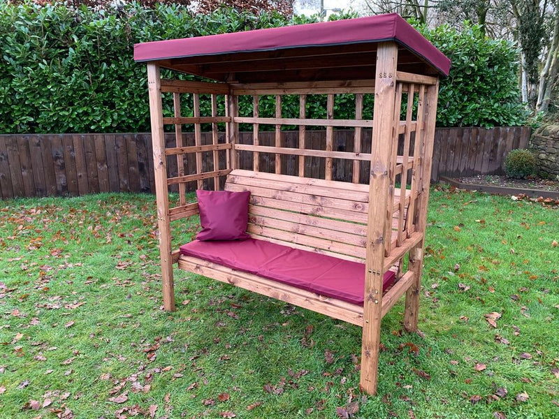 Premium Bramham Three Seat Arbour - Green/Grey/Burgundy - Waterproof & Hand-Finished - Made in Britain - 10-year Rot Free Guarantee