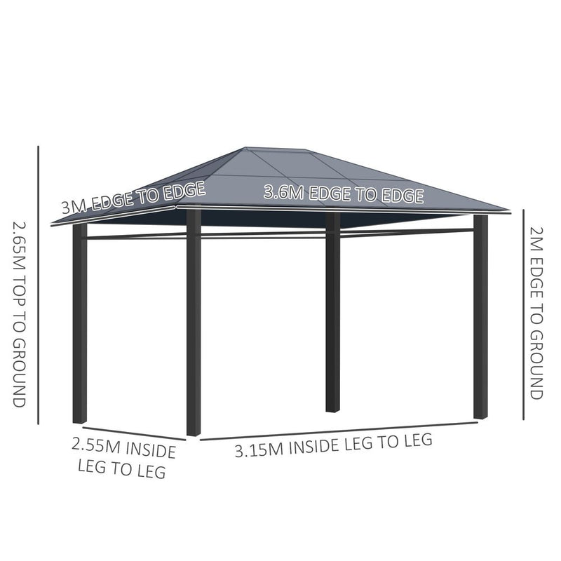 3.6x3(m) Hardtop Gazebo w/ Polycarbonate Curtains - Outsunny