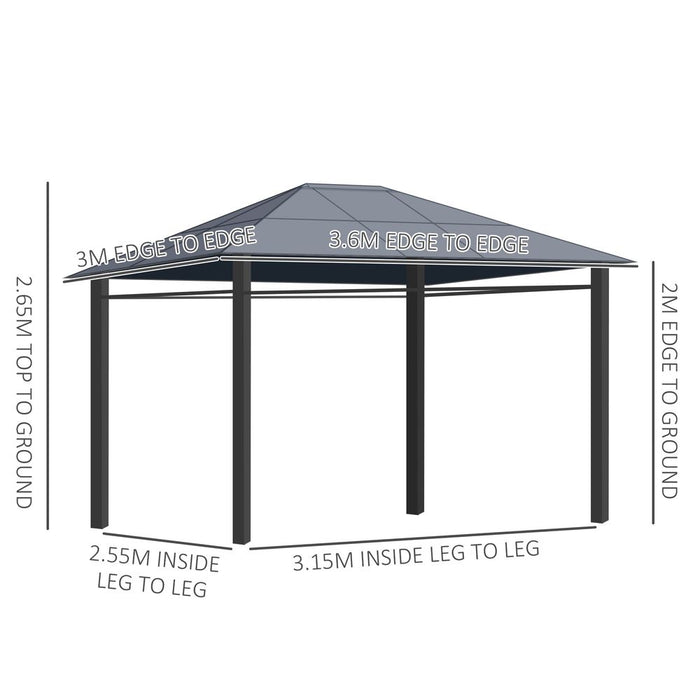 3.6x3(m) Hardtop Gazebo w/ Polycarbonate Curtains - Outsunny