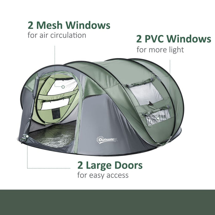 Outsunny 4-5 Person Dome Camping Tent | Pop-Up Design | 4 Windows | Quality & Professional