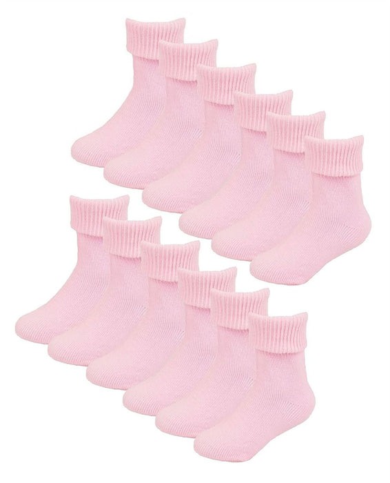 Babies 12 Pack Plain Turnover Top Socks