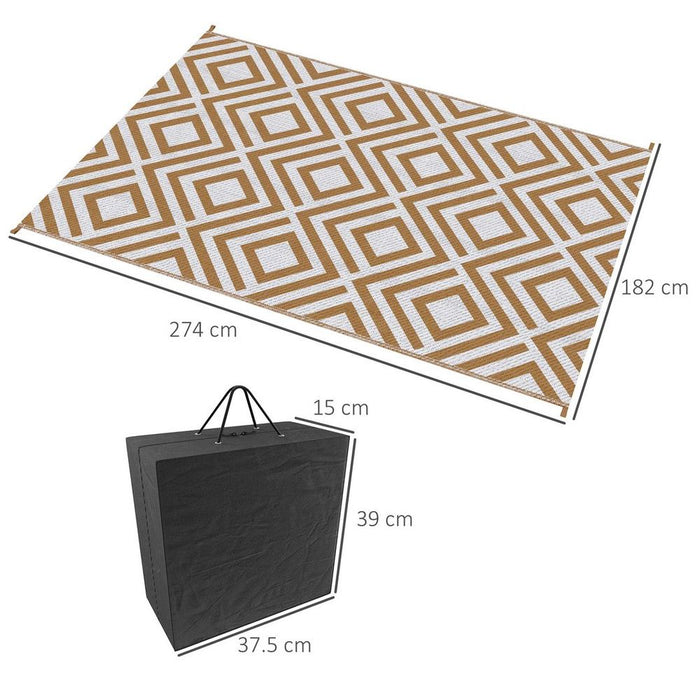 Reversible Outdoor Rug 182x274cm + Carry Bag for Camping, Beach, RV - Waterproof Brown