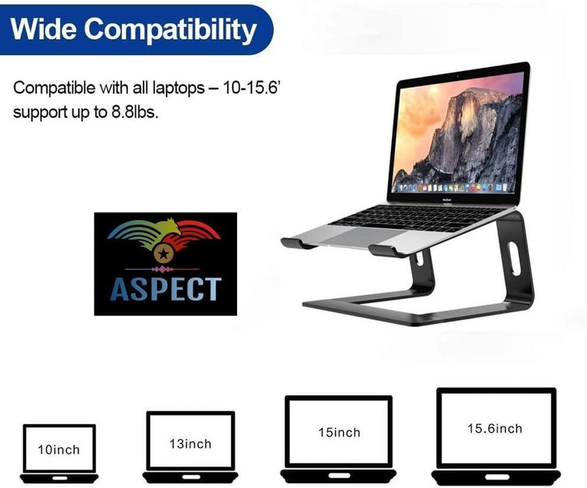 Aspect Metal Desktop Laptop Stand Compatible with All MacBook and Laptops Size Range 10 to 15.6 Inches (BLACK)