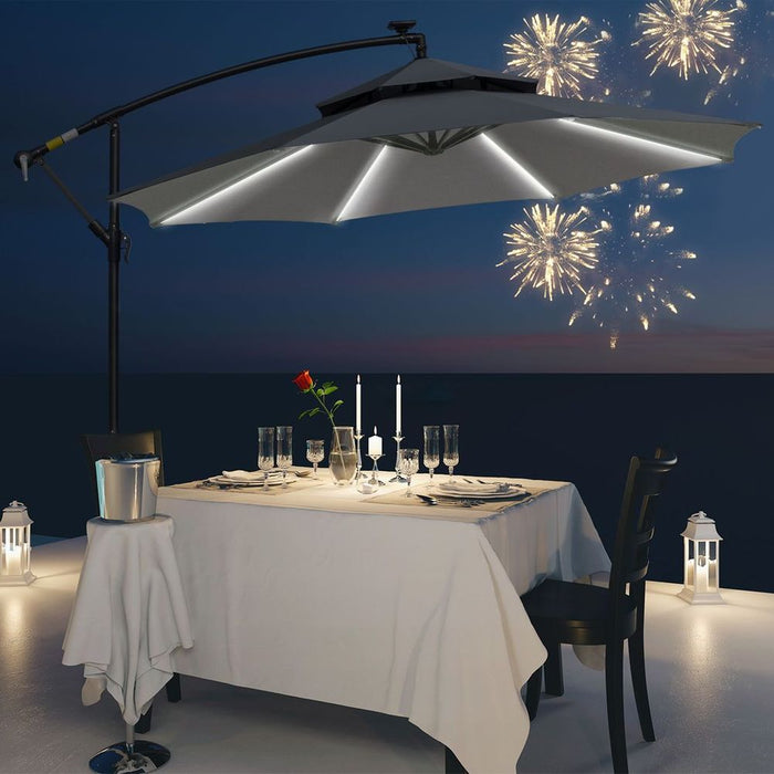 Durable Outsunny 3m Cantilever Parasol w/ Lights - Protect & Illuminate Your Outdoor Space!