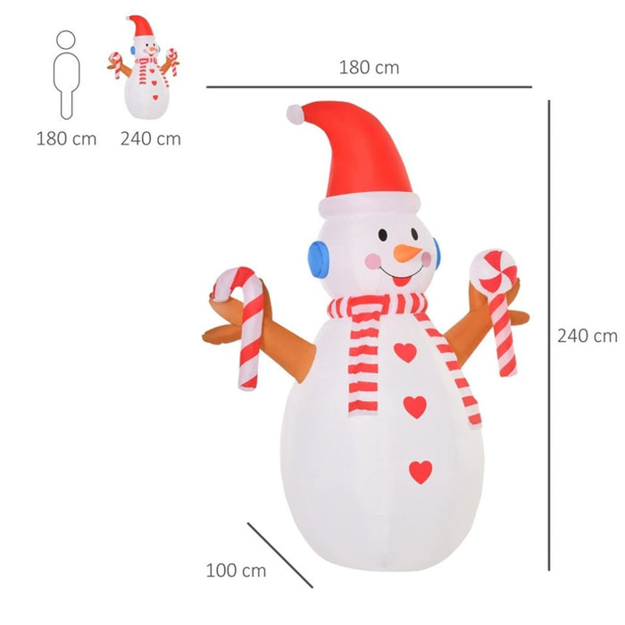 Inflatable Christmas Snowman with red hat and candy bar White 180W x 100D x 240Hcm