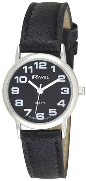 Ravel Ladies Bold Black Dial Black Leather Strap Watch R0105.07.2A