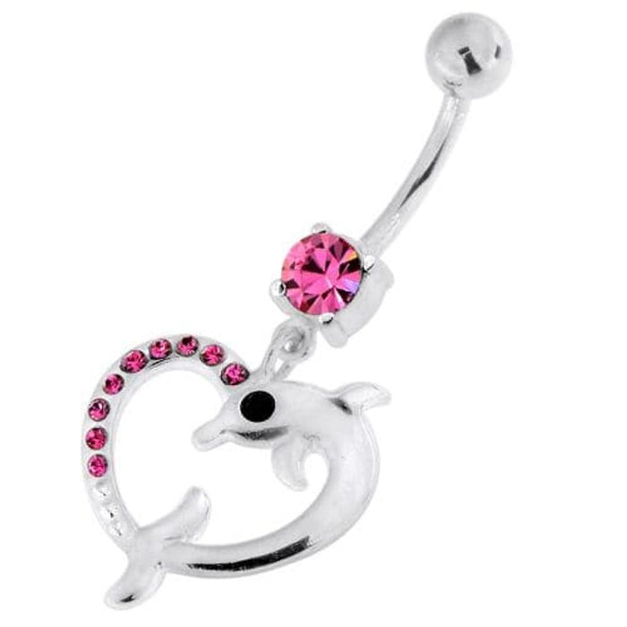 Jeweled Dolphin Heart 925 Sterling Silver Navel Belly Piercing