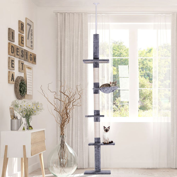 Premium Quality 5-Tier Cat Tree Tower - Floor to Ceiling Adjustable Scratcher - Pawhut