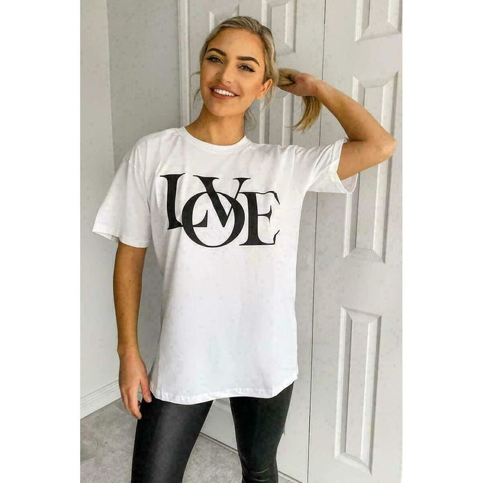 Ladies Oversized Love Print Slogan Short Sleeves T Shirt Top