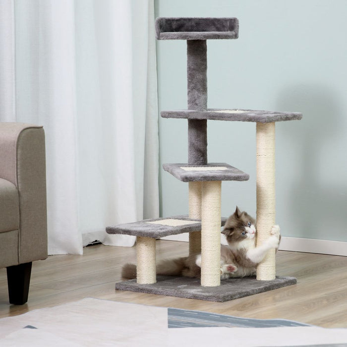 Premium Cat Activity Center - Multi-level Climbing Tower with Scratching Post and Plush Material - Pawhut