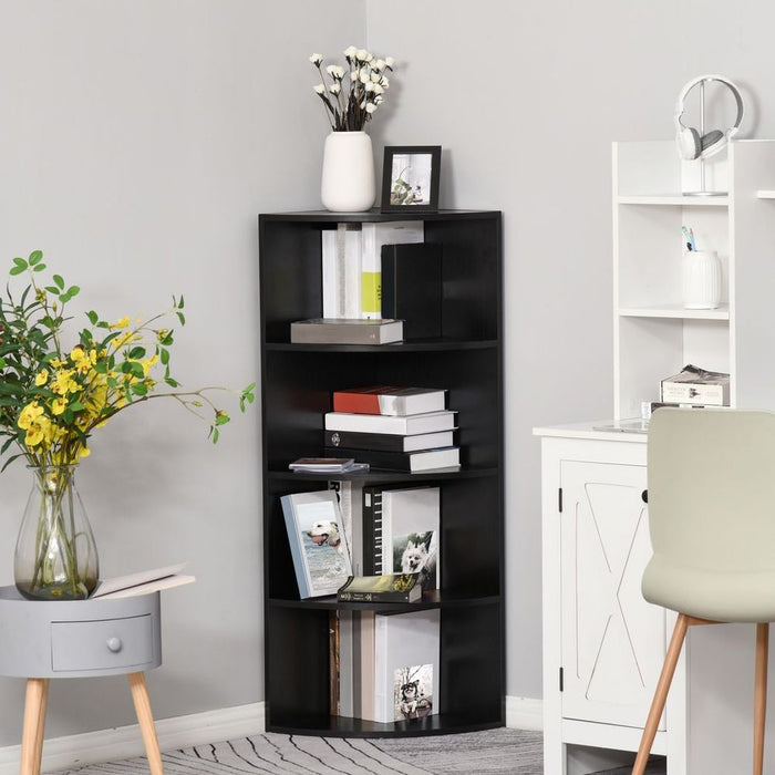 4 Tier Wood Corner Shelf  Unit Freestanding Fan Bookshelf Plants Stand