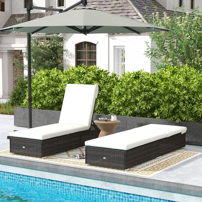 2-Pack Outsunny Rattan Sun Loungers Set - Adjustable Back, Brown - High-Quality Patio Furniture