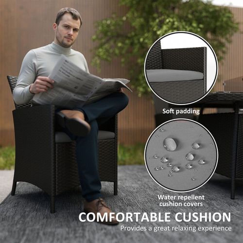 Outsunny Rattan Dining Set with Fire Pit Table and Armchairs, Black