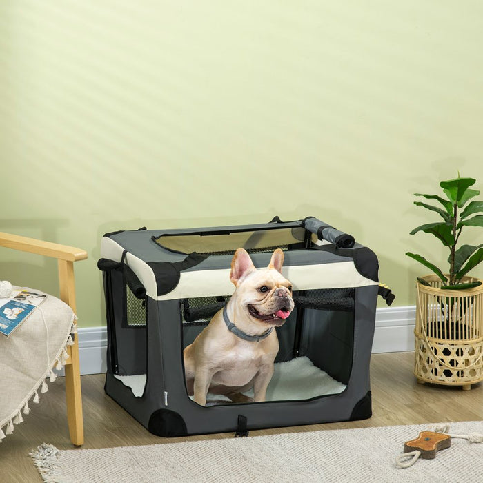 70cm Foldable Pet Carrier w/ Cushion for Mini Dogs and Cats - Grey Pawhut