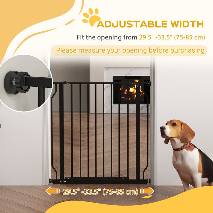 PawHut Dog Gate: Wide Stair Gate w/ Door, Pressure Fit, Black - Best Quality, Easy Setup - Keeps Pets Safe & Secure