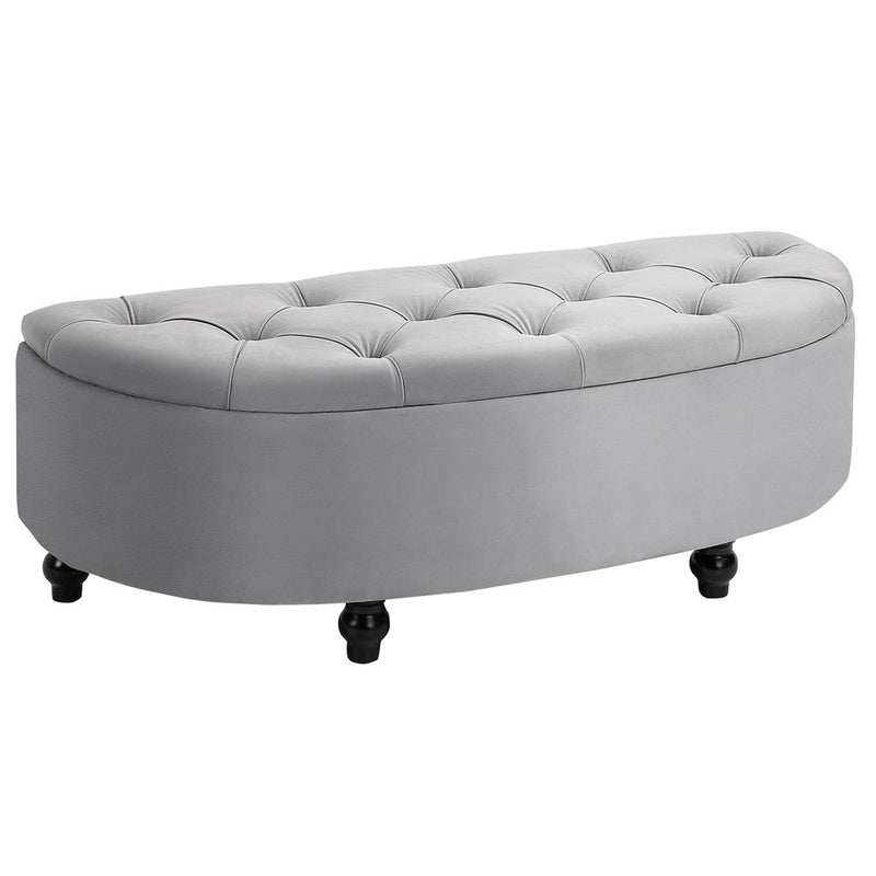 HOMCOM Semi-Circle Bed End Bench Ottoman with Storage Tufted Upholstered Accent Seat Footrest Stool with Rubberwood Legs for Bedroom & Entryway, Dark Grey