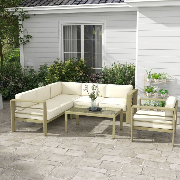 Outsunny 5 PCs Garden Sofa Set w/ Cushions, Aluminium Furniture Sets, Gold