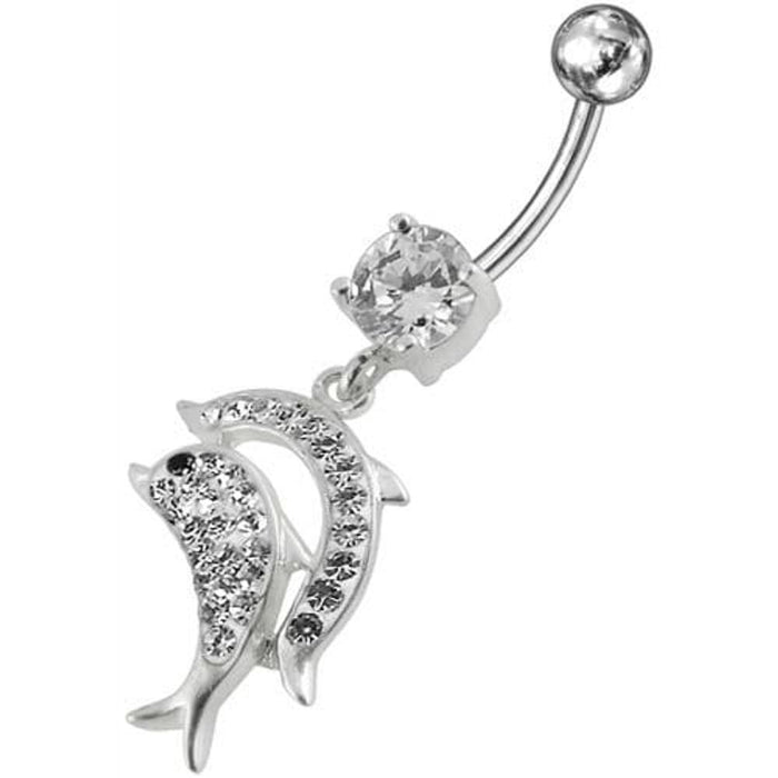 Jumping Jeweled Dolphin Dangling Belly Bar