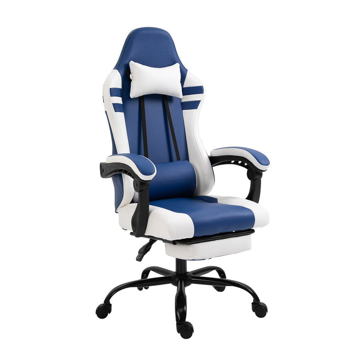 Premium PU Leather Gaming Office Chair - Ergonomic, Reclining Back, Footrest - Red/ Blue