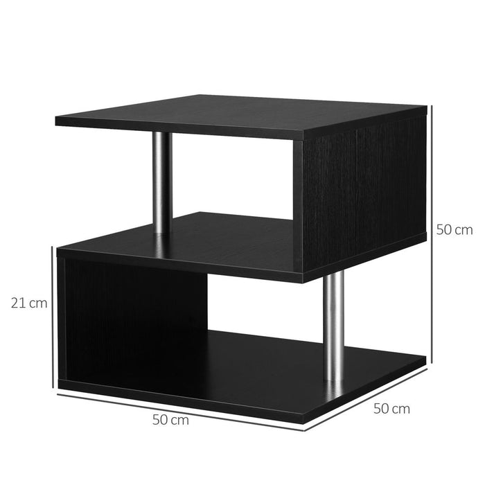 Premium Quality 50cm Black Wooden S Shape Cube Coffee Table - 2 Tier Design - Perfect for Any Space