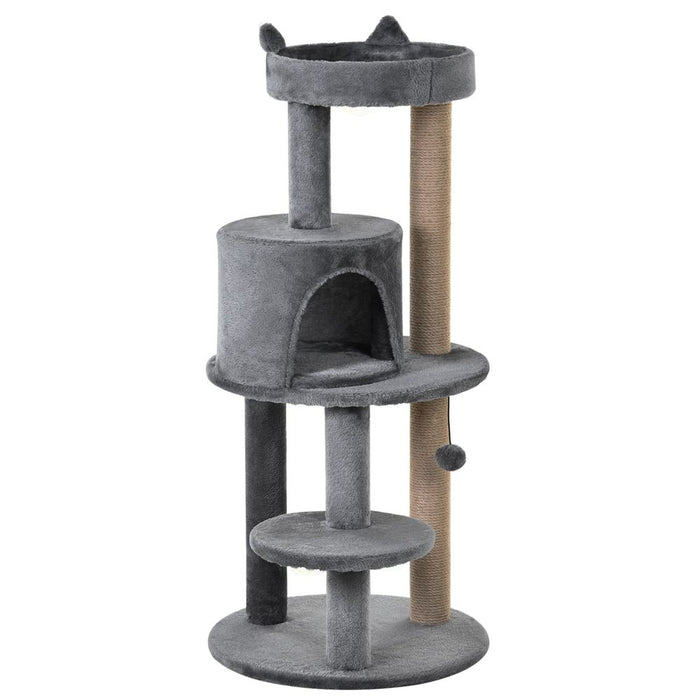 Deluxe Cat Activity Tree - 104cm Height - Grey: Scratching Posts, Ear Perch, House