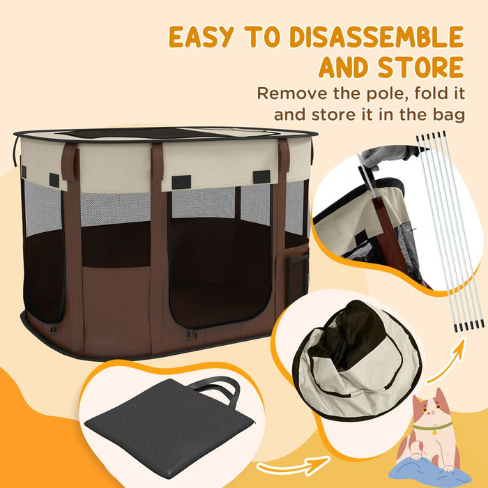 Portable Dog Pen: Puppies, Rabbits, Kittens - Brown