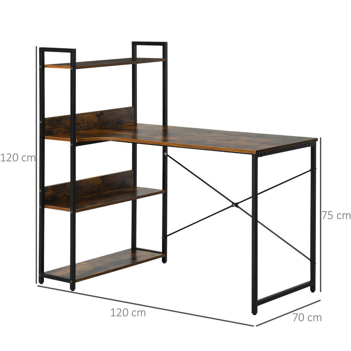 Retro Industrial Computer Desk with 4-Tier Storage Shelf - High-Quality, Stylish, & Organized