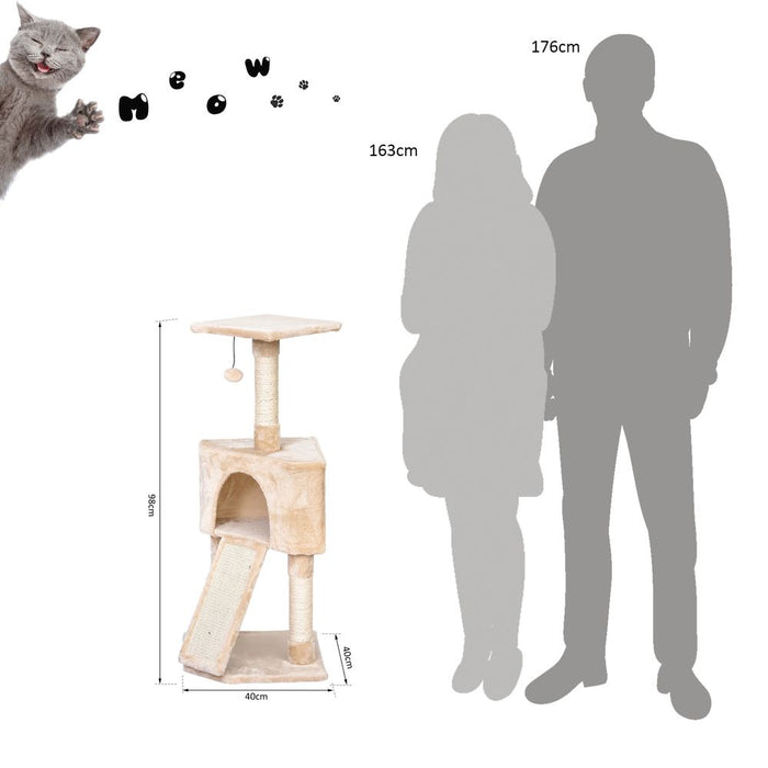 Premium Quality 3-Level Cat Tree with Scratching Posts, Perch, Condo, and Ladder - Beige Pawhut