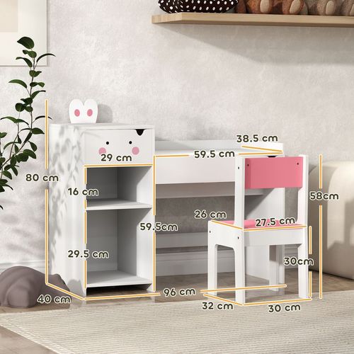 PawHut Kids Desk and Chair Set, Toddler Table and Chair Set, Rabbit Themed